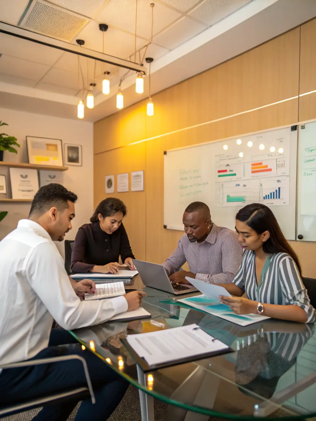 A diverse team collaborating on a digital marketing strategy, showcasing NordCore Media's comprehensive approach to serving clients in the finance and mining industries.